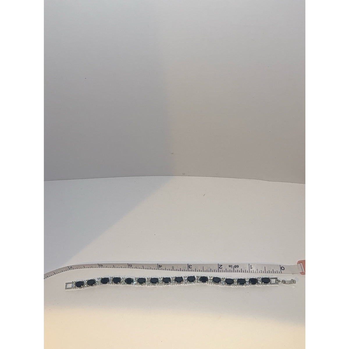 Black Oval Cubic Zirconia Tennis Bracelet 7.5" Silver Tone NWT