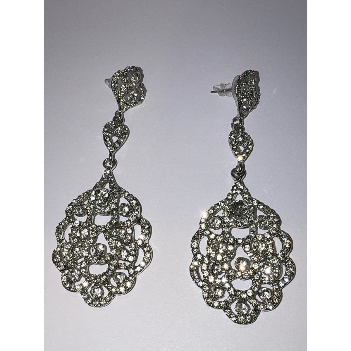 Silver Rhinestone Chandelier Dangle Earrings Bridal Prom