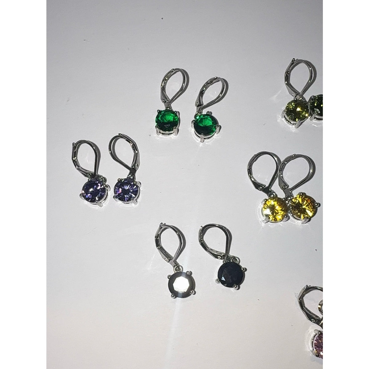 9 Pairs Round Cubic Zirconia Leverback Earrings | Colorful Dangle Drops