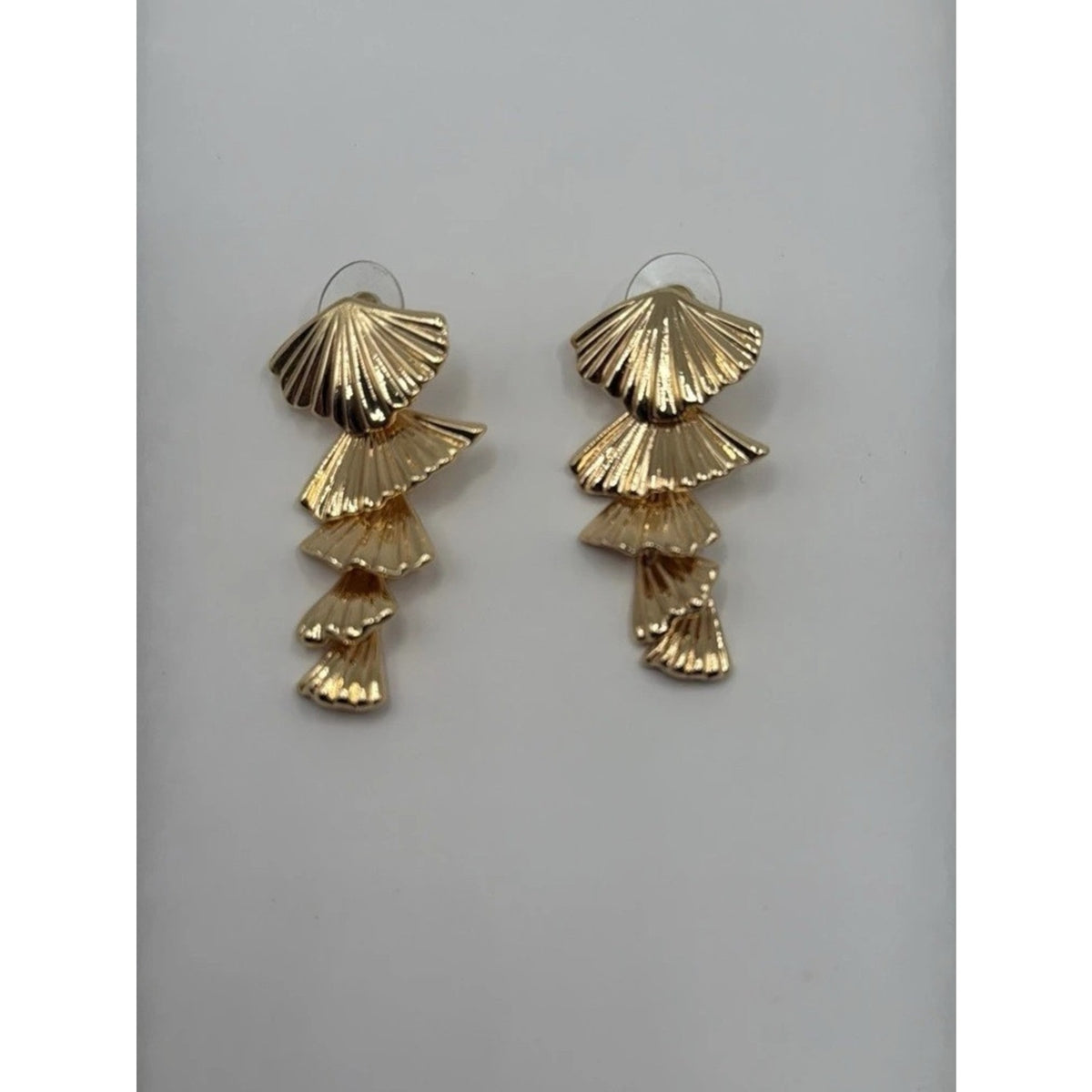 14K Gold Plated Tiered Fan Statement Dangle Earrings