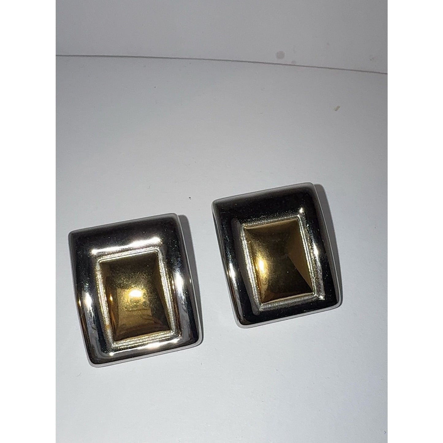 Chunky Two Tone Gold & Silver Rectangle Statement Earrings