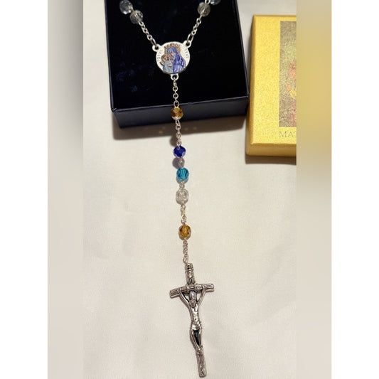 MONDO CATTOLICO Italy Mary Mater Ecclesiae Crystal Rosary Necklace