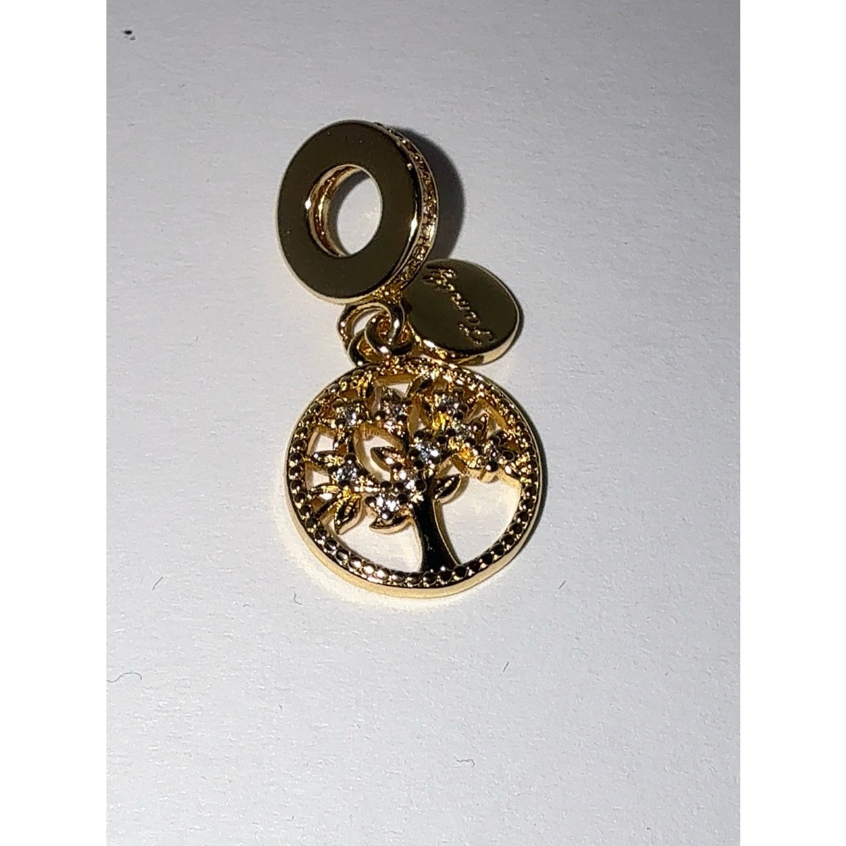 Gold Tree of Life "Family" Dangle Charm S925 Sterling Silver