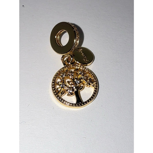 Gold Tree of Life "Family" Dangle Charm S925 Sterling Silver