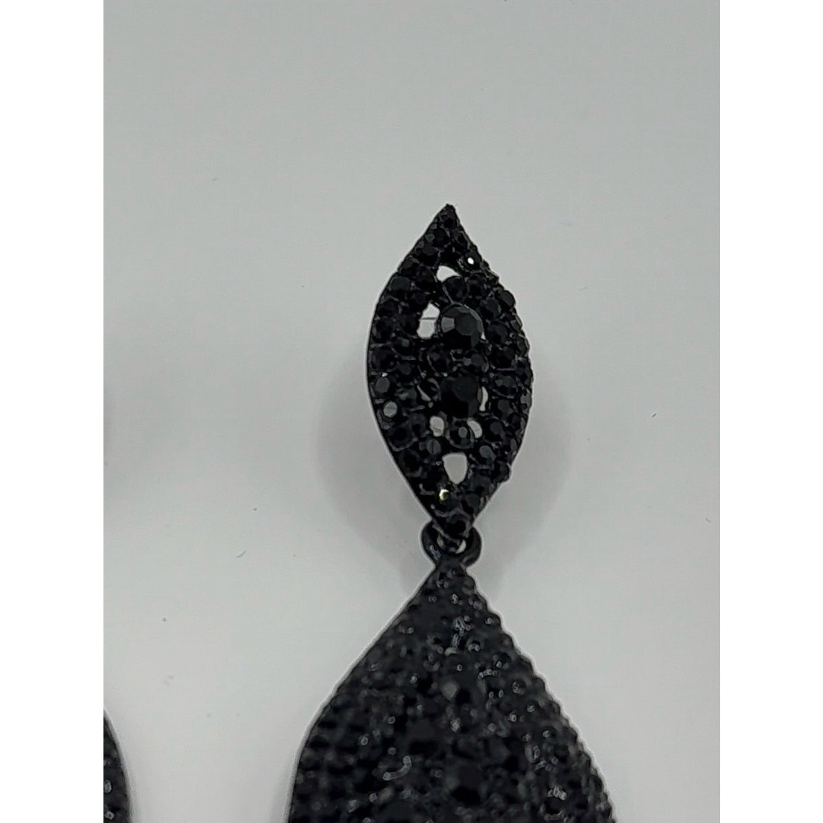 Black Crystal Rhinestone 2 Leaf Drop Dangle Chandelier Earrings