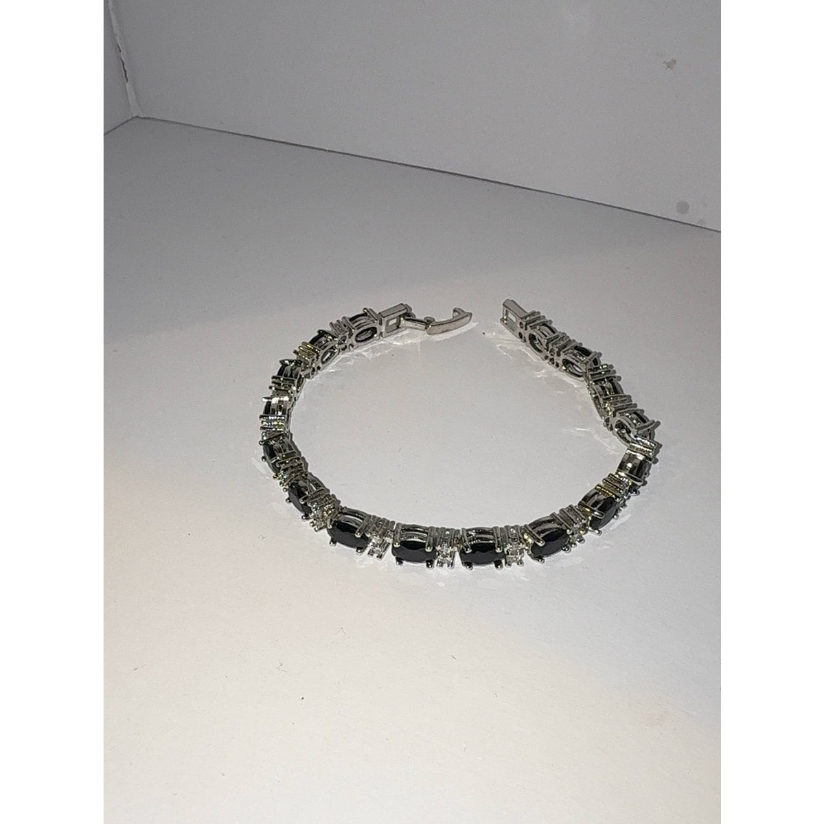 Black Oval Cubic Zirconia Tennis Bracelet 7.5" Silver Tone NWT