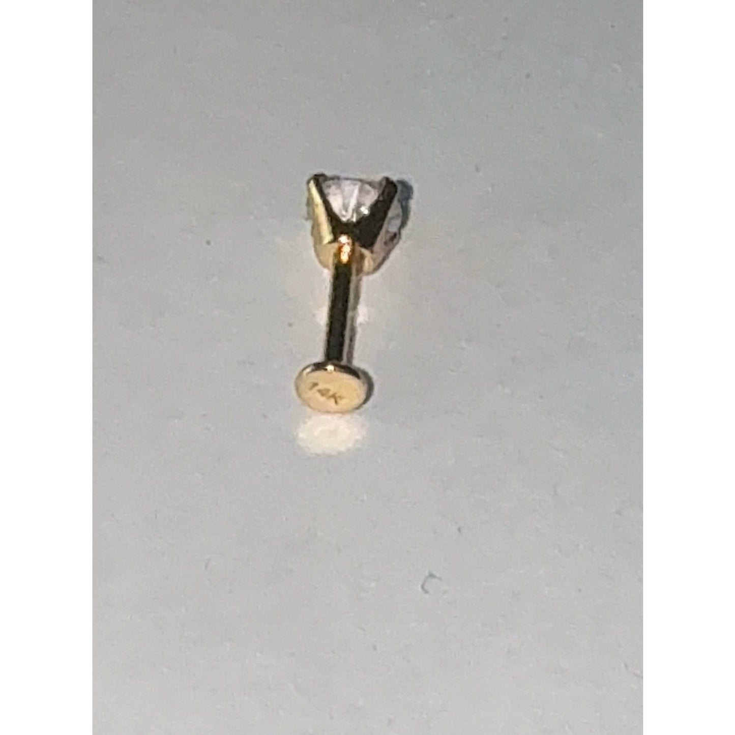 14K Solid Gold Cubic Zirconia Flat Back Stud Piercing | single stud