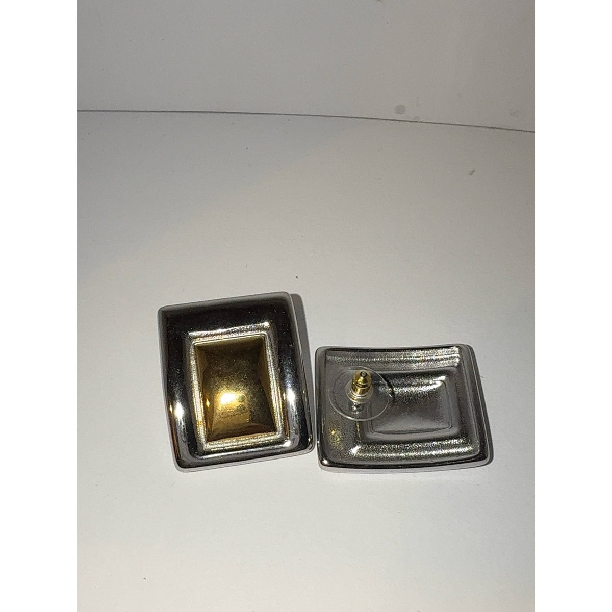 Chunky Two Tone Gold & Silver Rectangle Statement Earrings