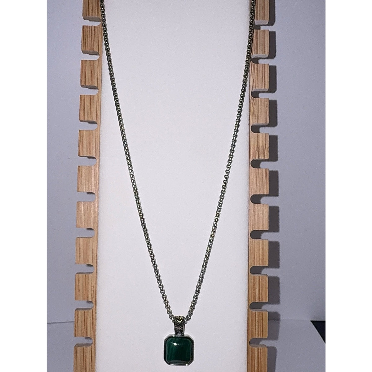 Men’s Stainless Steel Green Malachite Pendant Necklace 24"