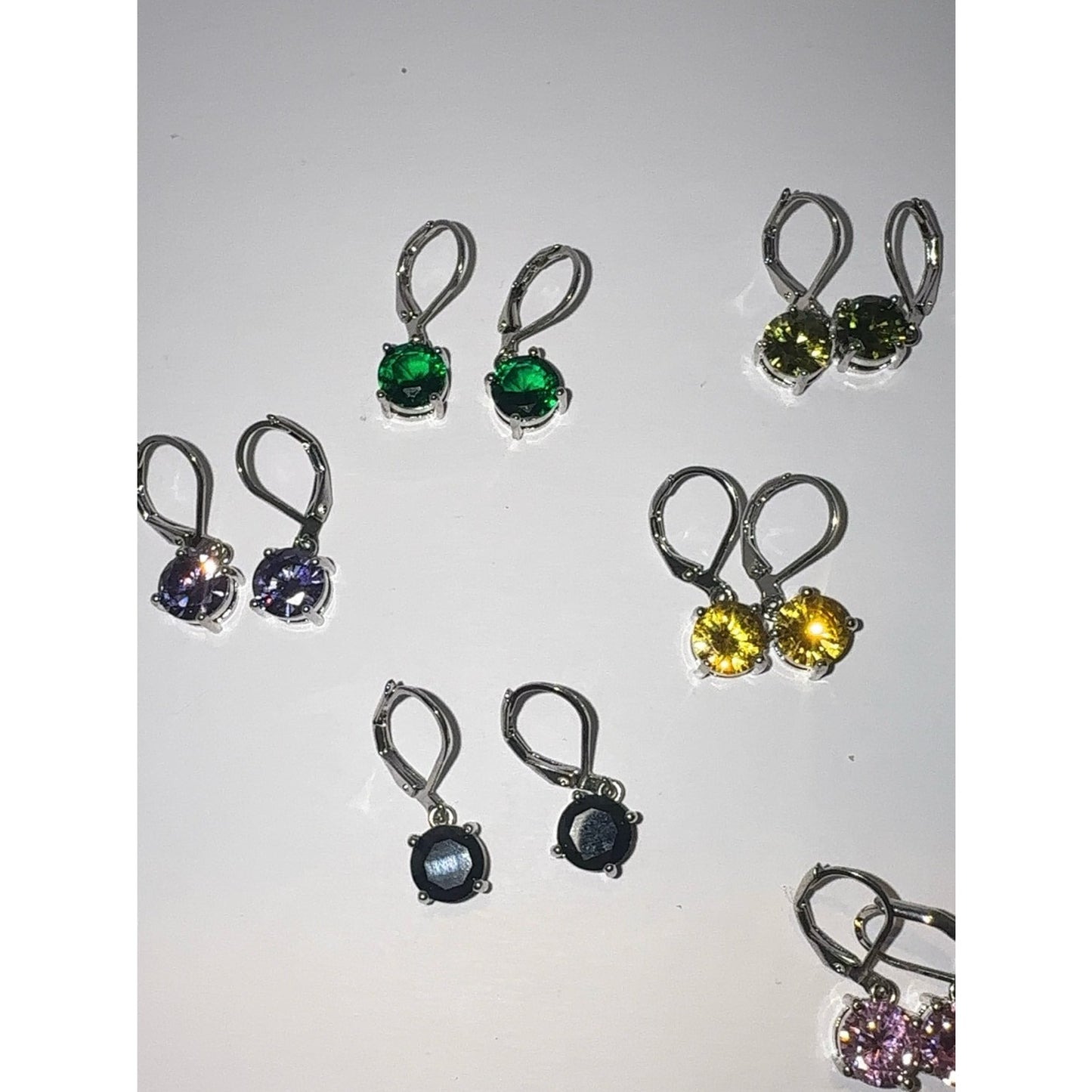 9 Pairs Round Cubic Zirconia Leverback Earrings | Colorful Dangle Drops