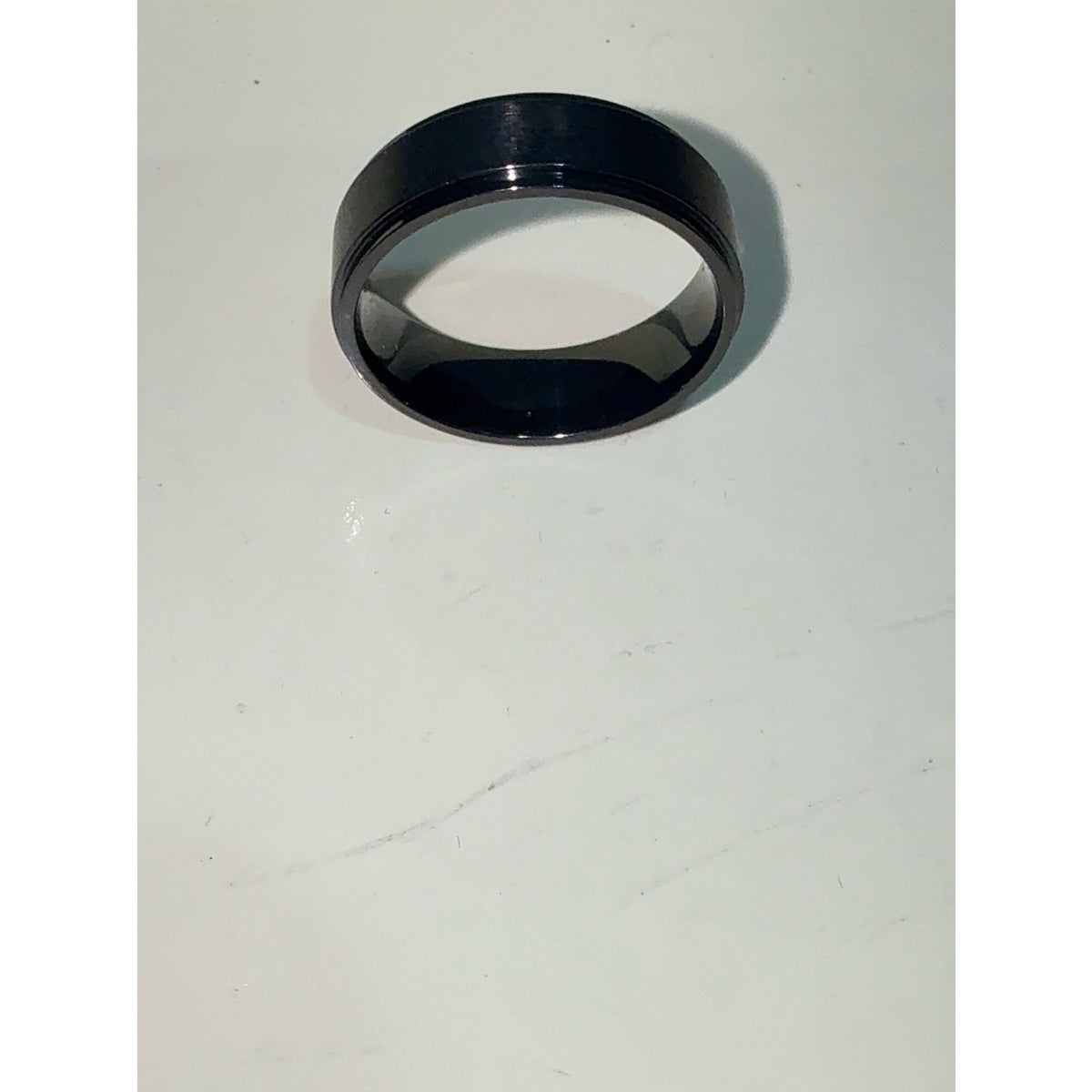 8mm Black Titanium Ring-Gold Plated Inner Band Classic Beveled Edge Wedding Ring