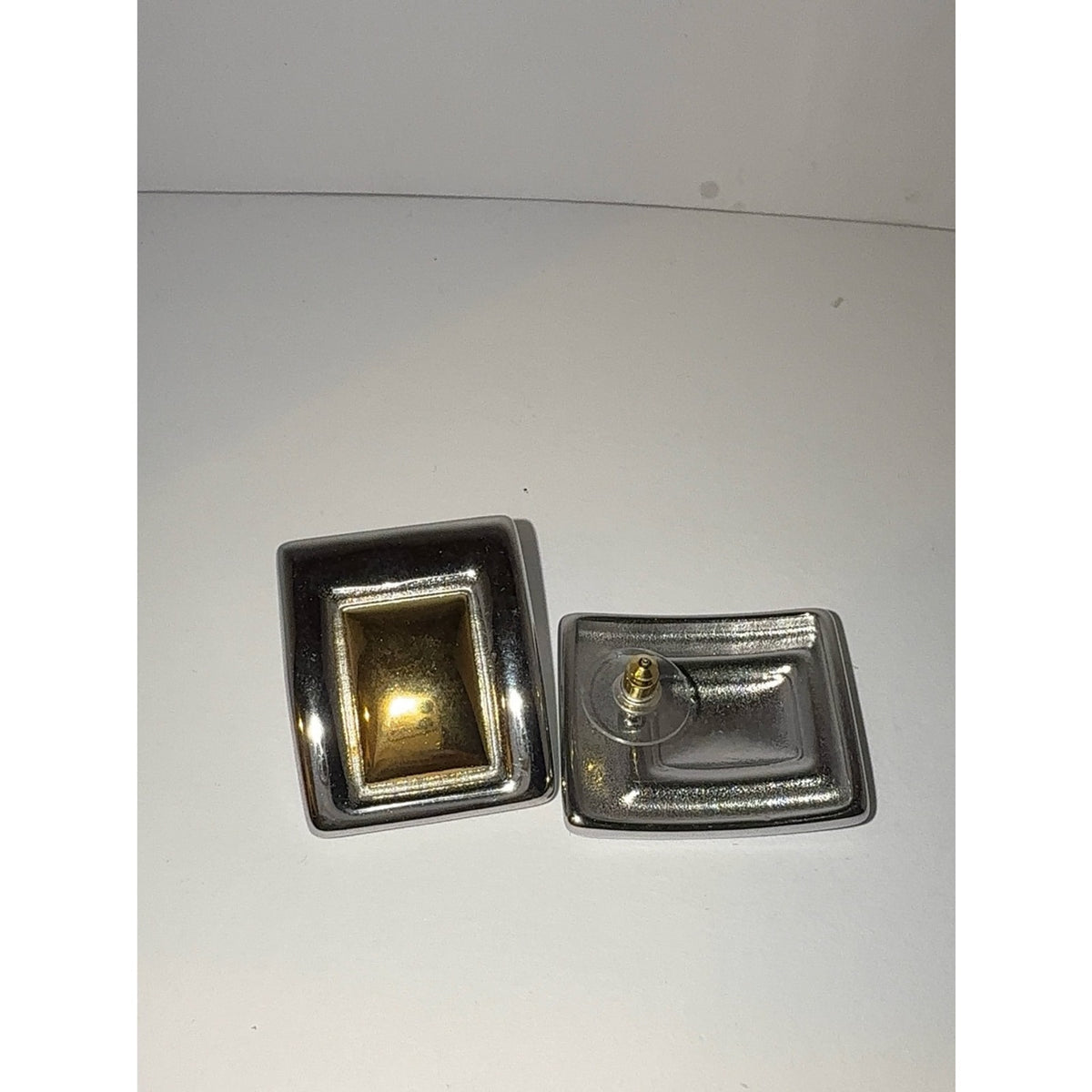 Chunky Two Tone Gold & Silver Rectangle Statement Earrings