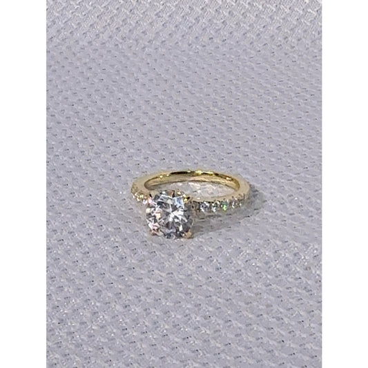 925 Sterling Silver 14Gold Plated Solitaire Halo Engagement CZ Ring -Jewelry-7