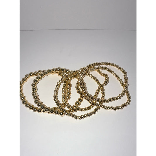 14K Gold Plated Beaded Stretch Bracelet Set