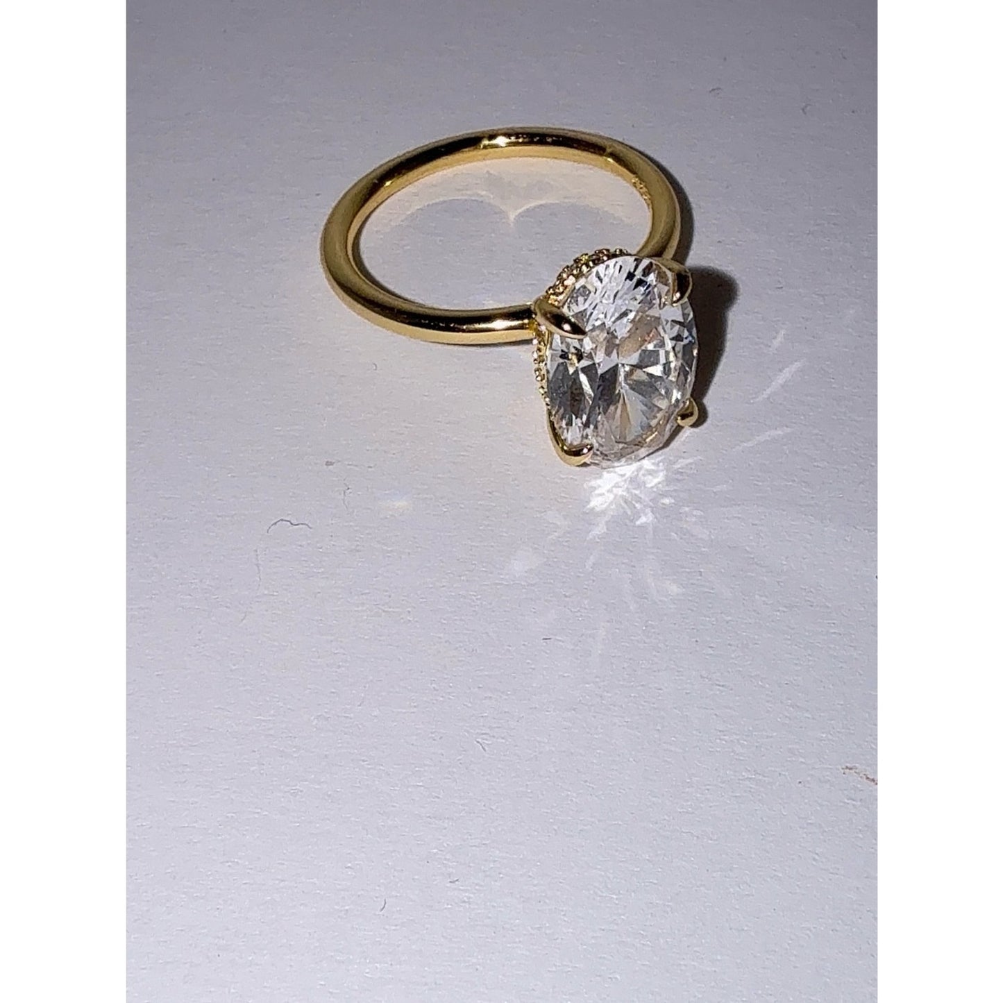 3.5 CT Oval Cubic Zirconia Engagement Ring Gold Over S925 Silver Size 6