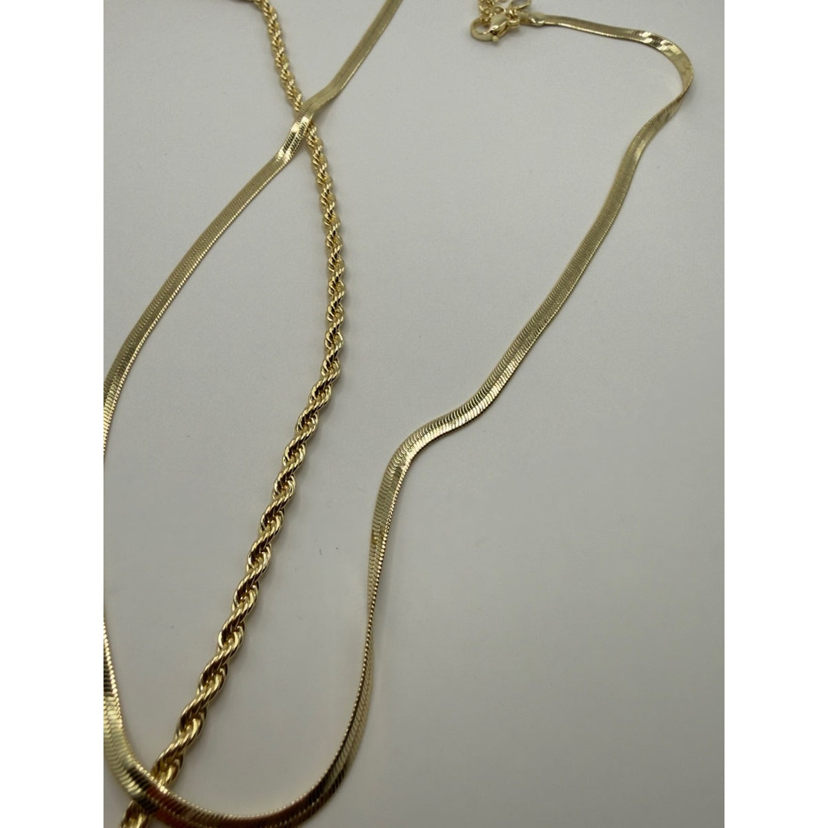 14K Gold Plated Layered Necklace Set | Snake Curb & Rope Chain