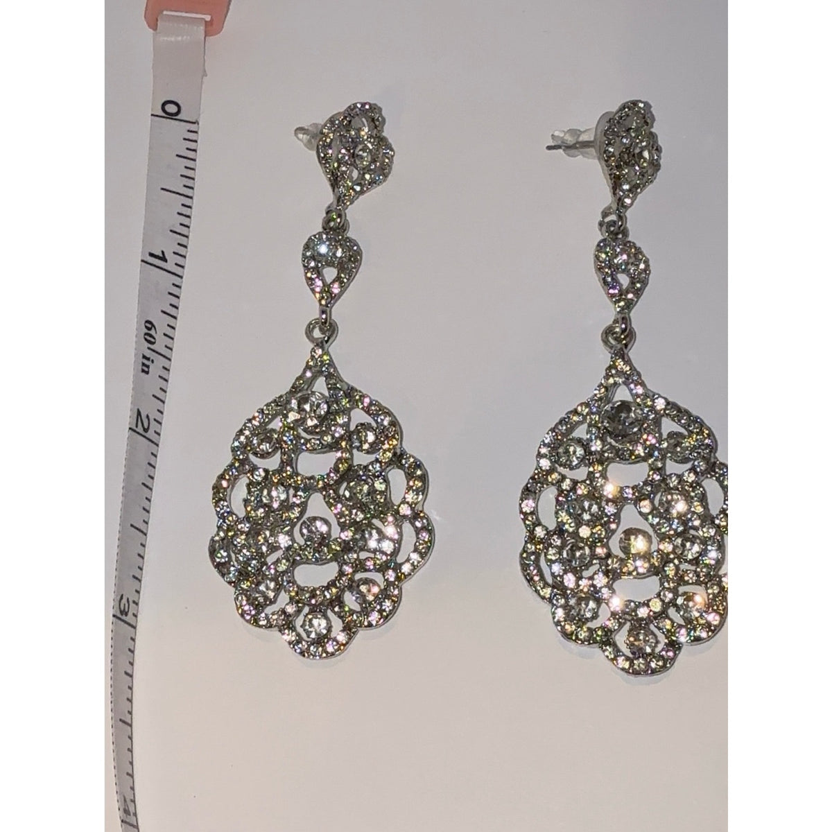 Silver Rhinestone Chandelier Dangle Earrings Bridal Prom