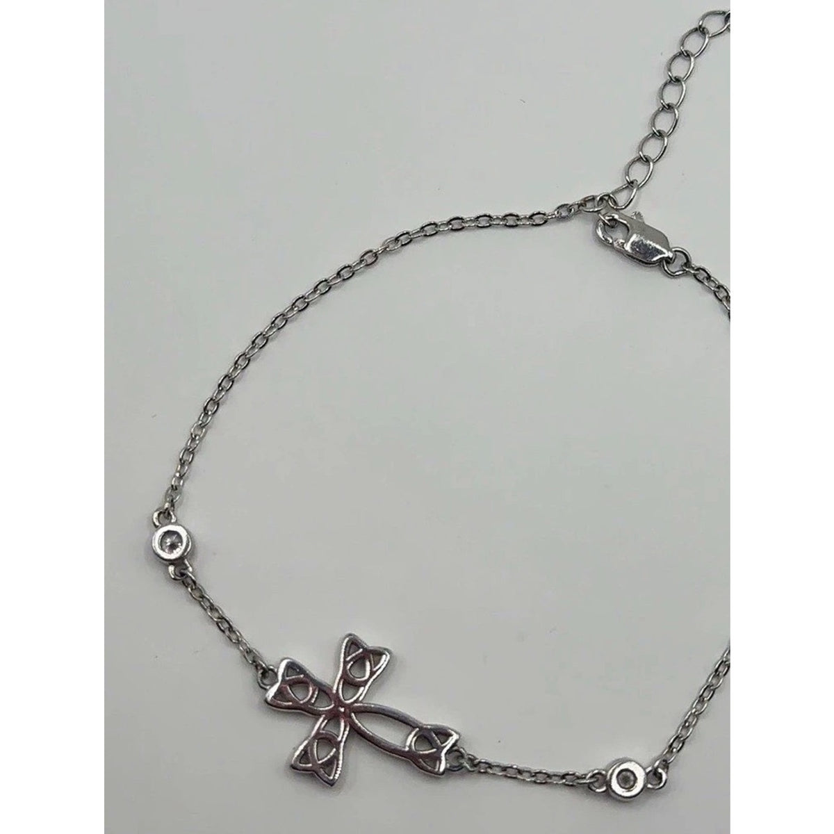 925 Sterling Silver Celtic Cross Bracelet Cz Accents