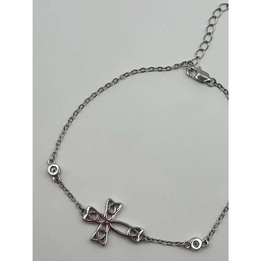 925 Sterling Silver Celtic Cross Bracelet Cz Accents