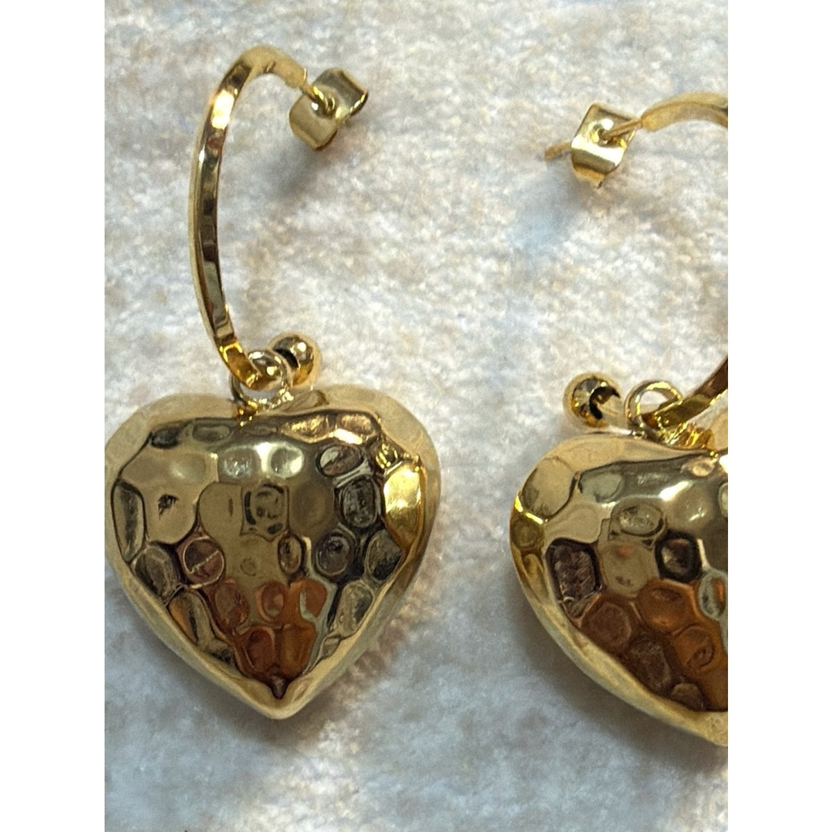 316L Stainless Steel Hammered Gold Heart Drop Earrings