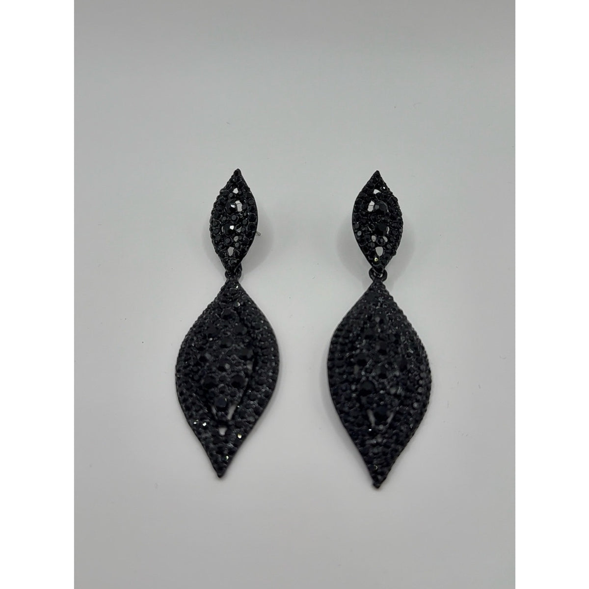 Black Crystal Rhinestone 2 Leaf Drop Dangle Chandelier Earrings