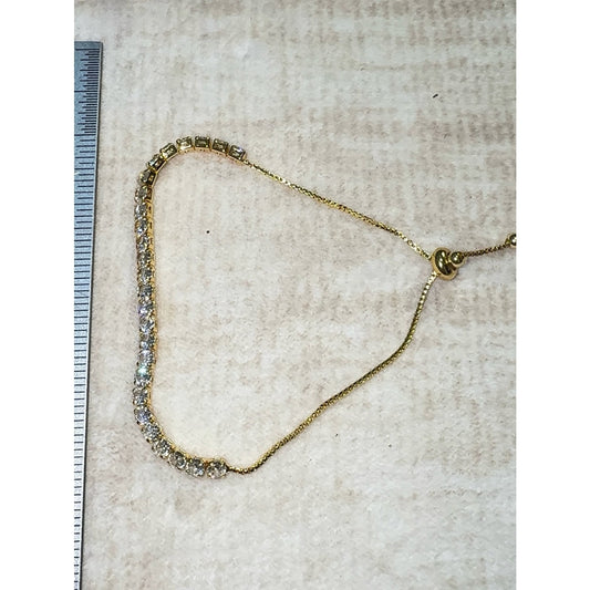 18K Gold Plated Cubic Zirconia Tennis Slider Bracelet Adjustable Chain Pull