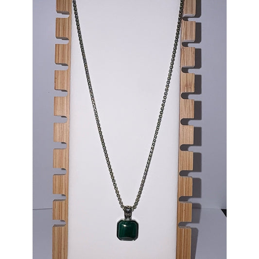 Men’s Stainless Steel Green Malachite Pendant Necklace 24"