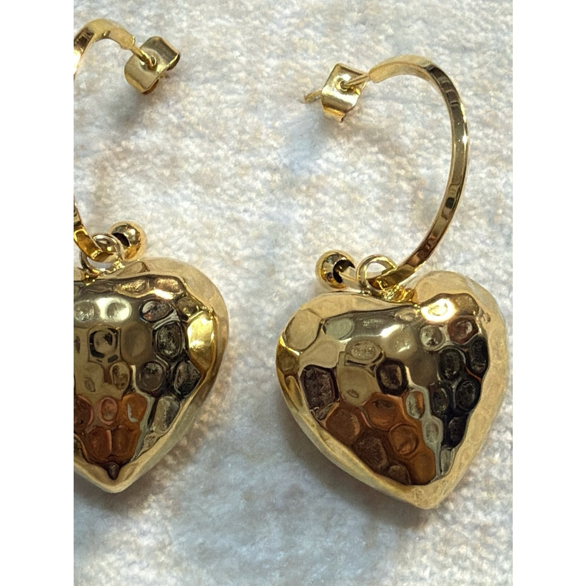 316L Stainless Steel Hammered Gold Heart Drop Earrings