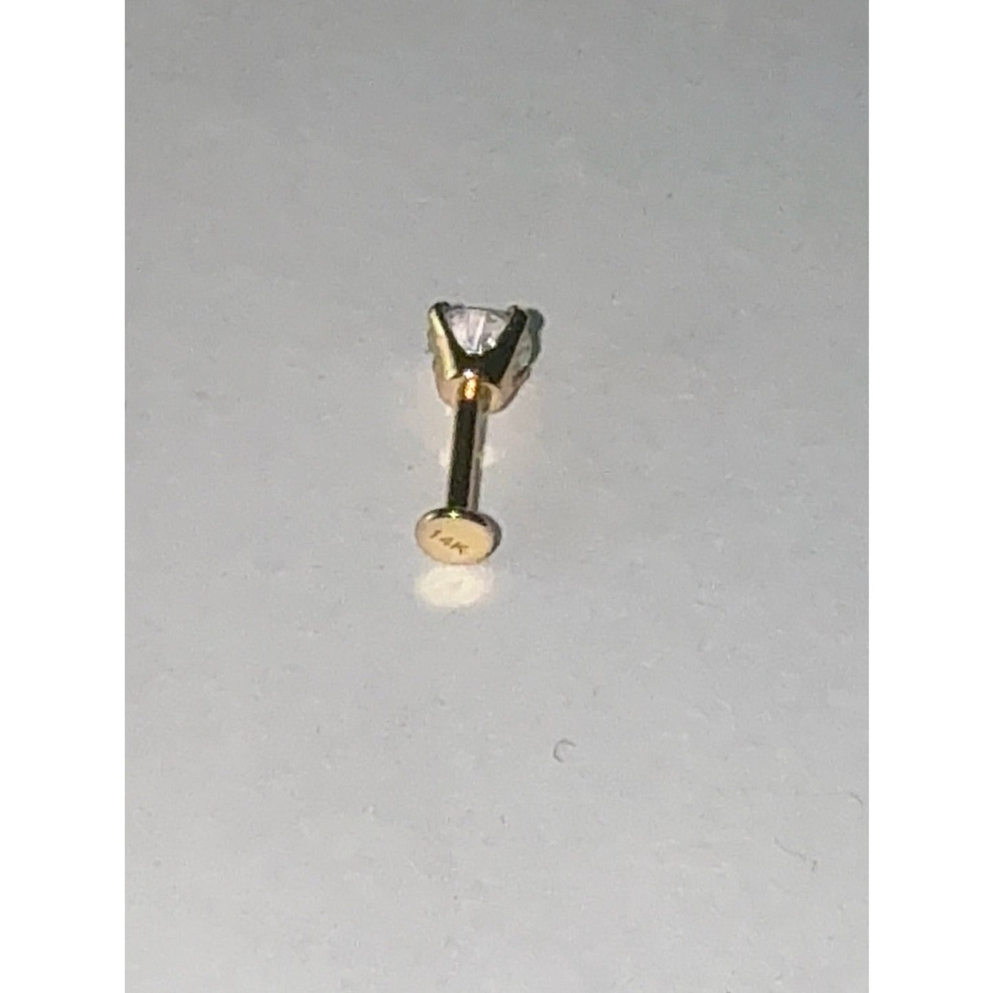14K Solid Gold Cubic Zirconia Flat Back Stud Piercing | single stud