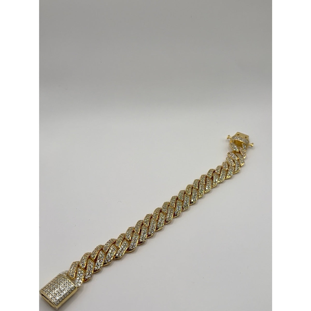 14K Gold Plated CZ Iced Out Curb Chain Bracelet