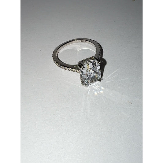 925 Sterling Silver 4.5CT Radiant Cut Cubic Zirconia Ring Sz 7.5