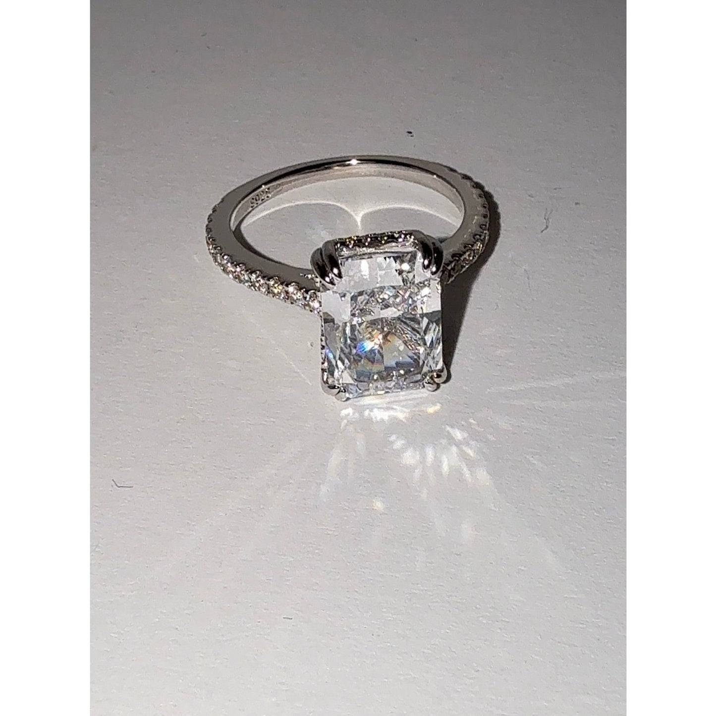 925 Sterling Silver 4.5CT Radiant Cut Cubic Zirconia Ring Sz 7.5