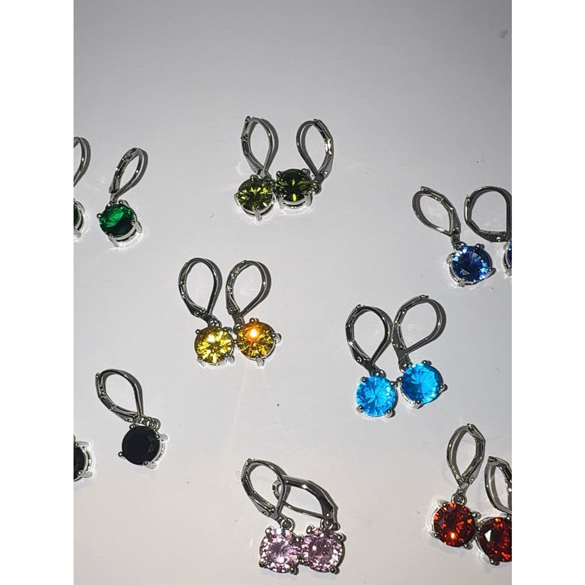 9 Pairs Round Cubic Zirconia Leverback Earrings | Colorful Dangle Drops