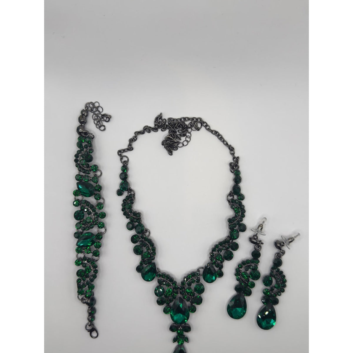 Emerald Green Rhinestone Crystal Jewelry Set