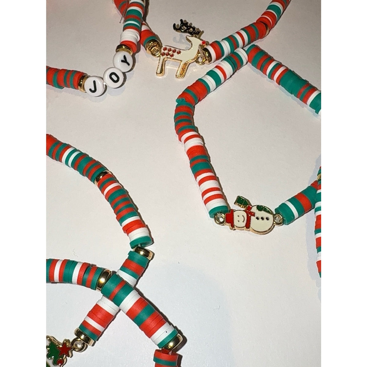 Christmas Polymer Clay Bead Bracelet Set | Festive Holiday Jewelry