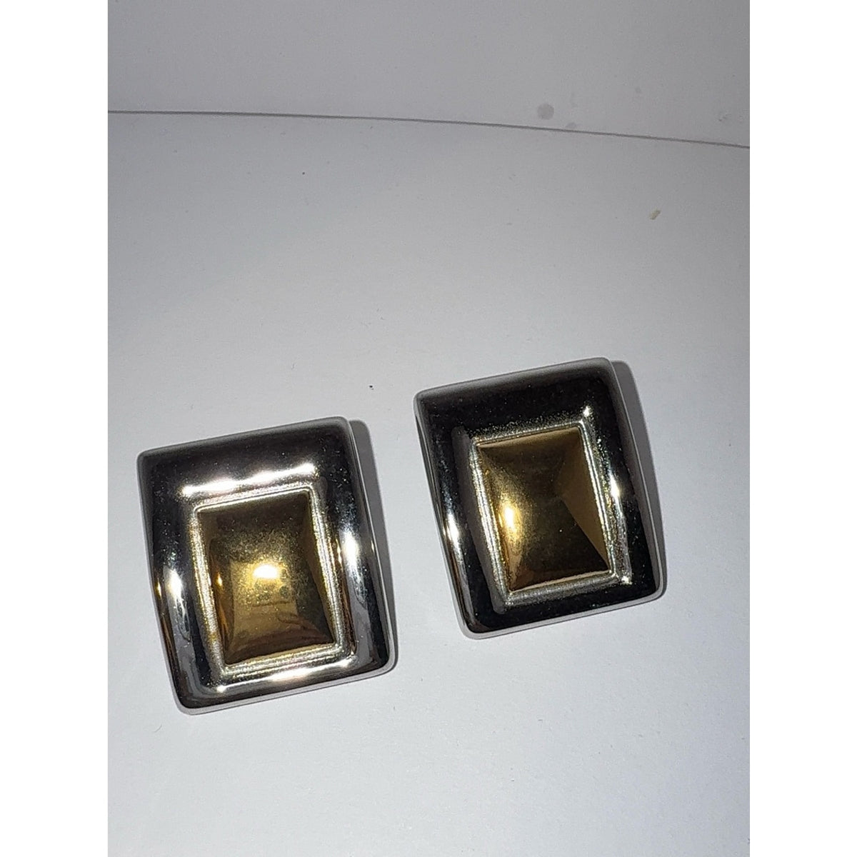 Chunky Two Tone Gold & Silver Rectangle Statement Earrings