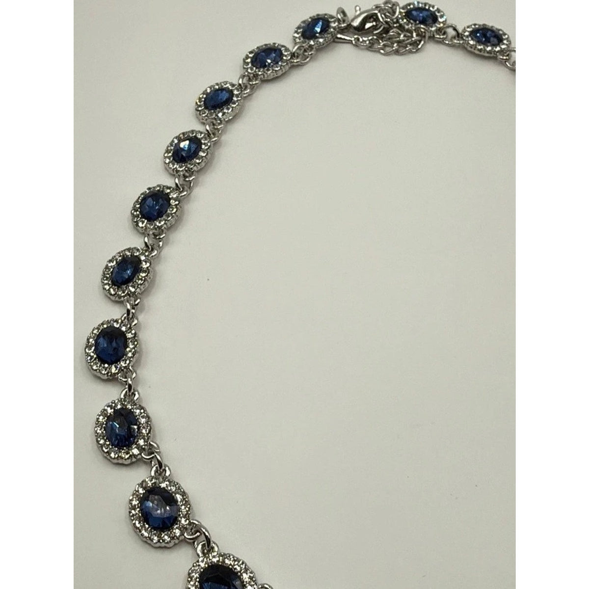 Elegant Art Deco Sapphire Blue Rhinestone Jewelry Set Necklace & Earrings