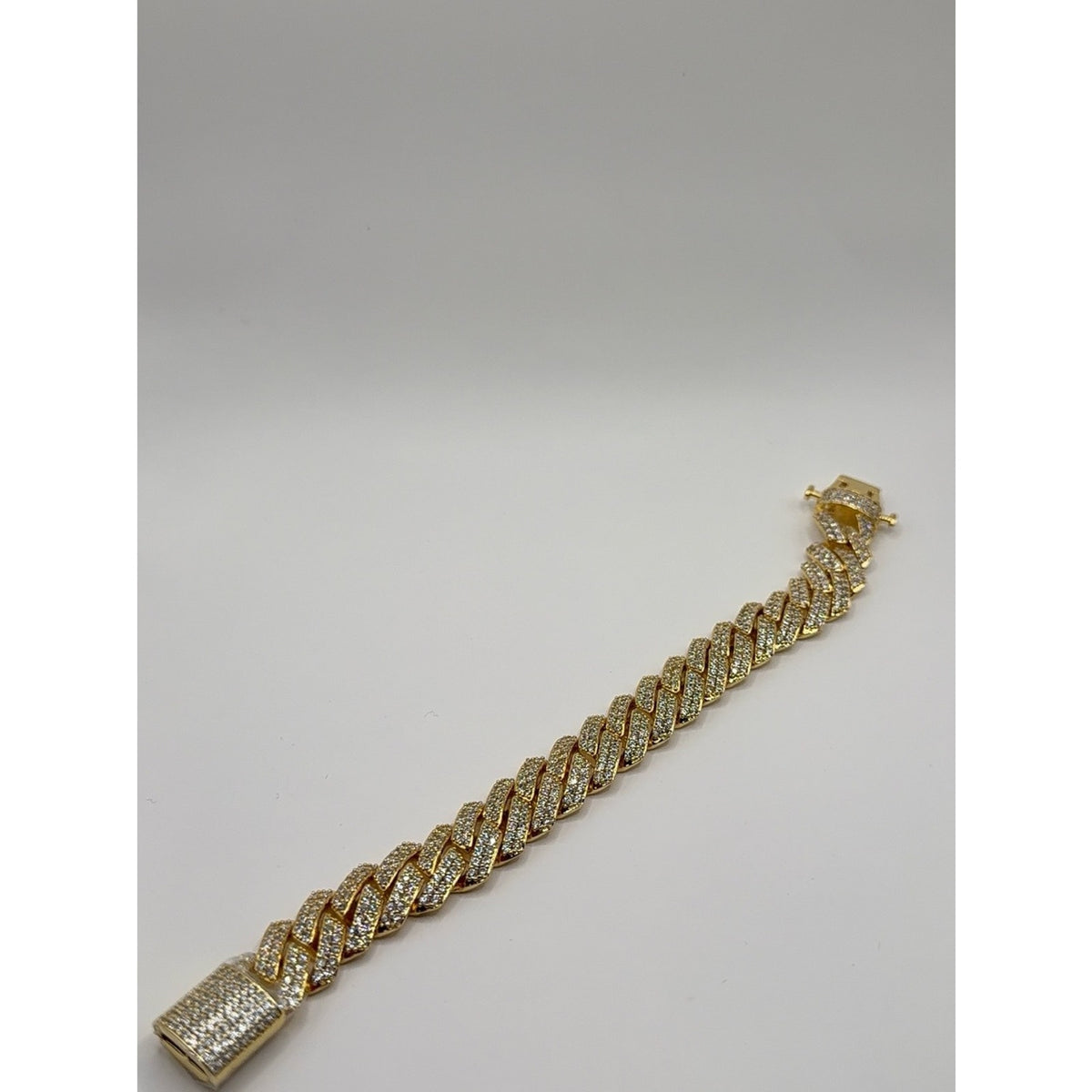 14K Gold Plated CZ Iced Out Curb Chain Bracelet