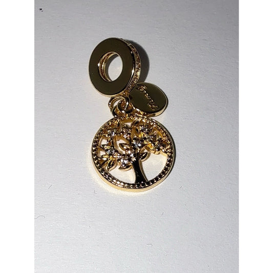 Gold Tree of Life "Family" Dangle Charm S925 Sterling Silver