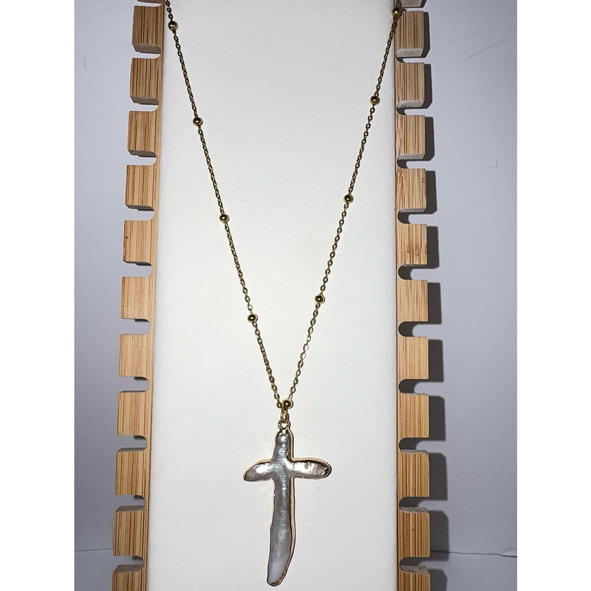 18K Gold Plated Freshwater Baroque Pearl Cross Necklace & Earrings Set