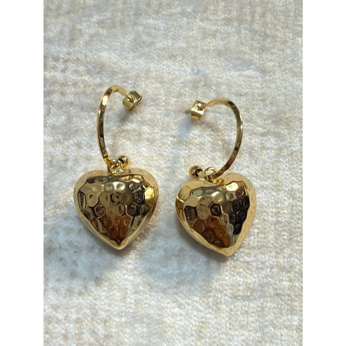 316L Stainless Steel Hammered Gold Heart Drop Earrings