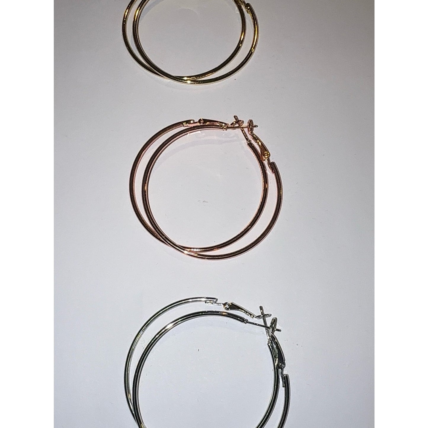 BUNDLE 14K Gold Plated 50mm Large Hoop Earrings Set 925 Sterling Silver Post 3pr