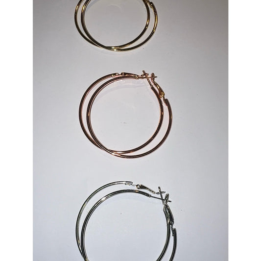 BUNDLE 14K Gold Plated 50mm Large Hoop Earrings Set 925 Sterling Silver Post 3pr