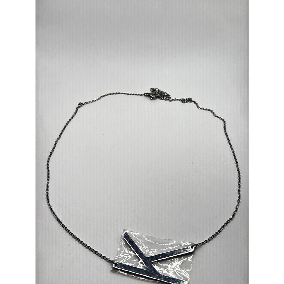 Silver Large Initial Letter K Statement Pendant Chain Necklace