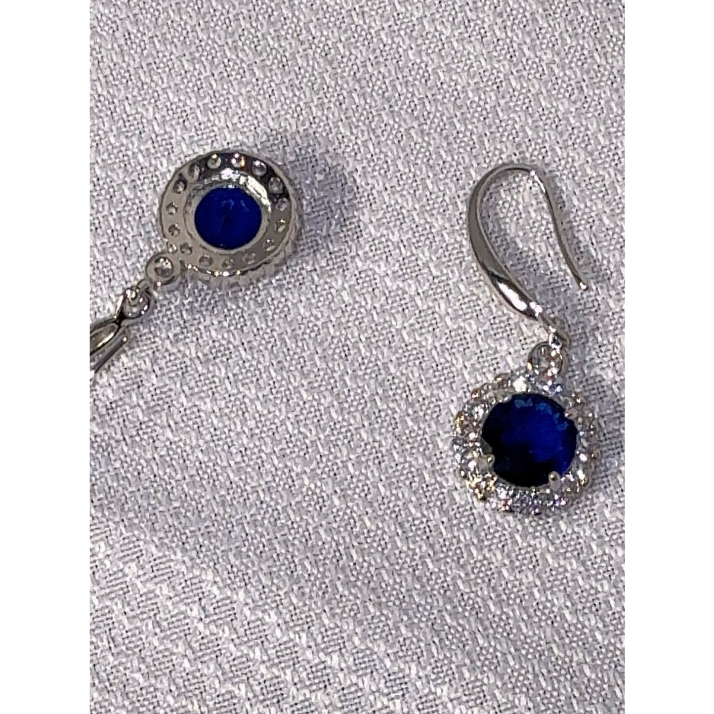 925 Sterling Silver Royal Blue Sapphire CZ Halo Dangle Earrings