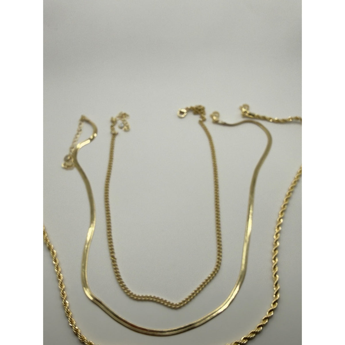 14K Gold Plated Layered Necklace Set | Snake Curb & Rope Chain