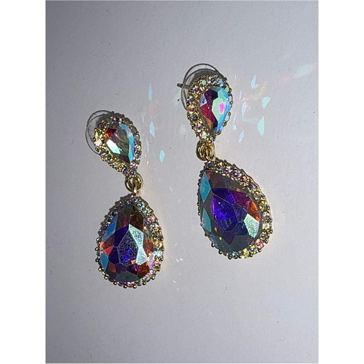Austrian Crystal Iridescent Teardrop Dangle Earrings | AB Drop