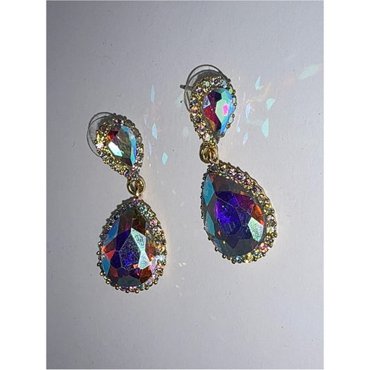 Austrian Crystal Iridescent Teardrop Dangle Earrings | AB Drop