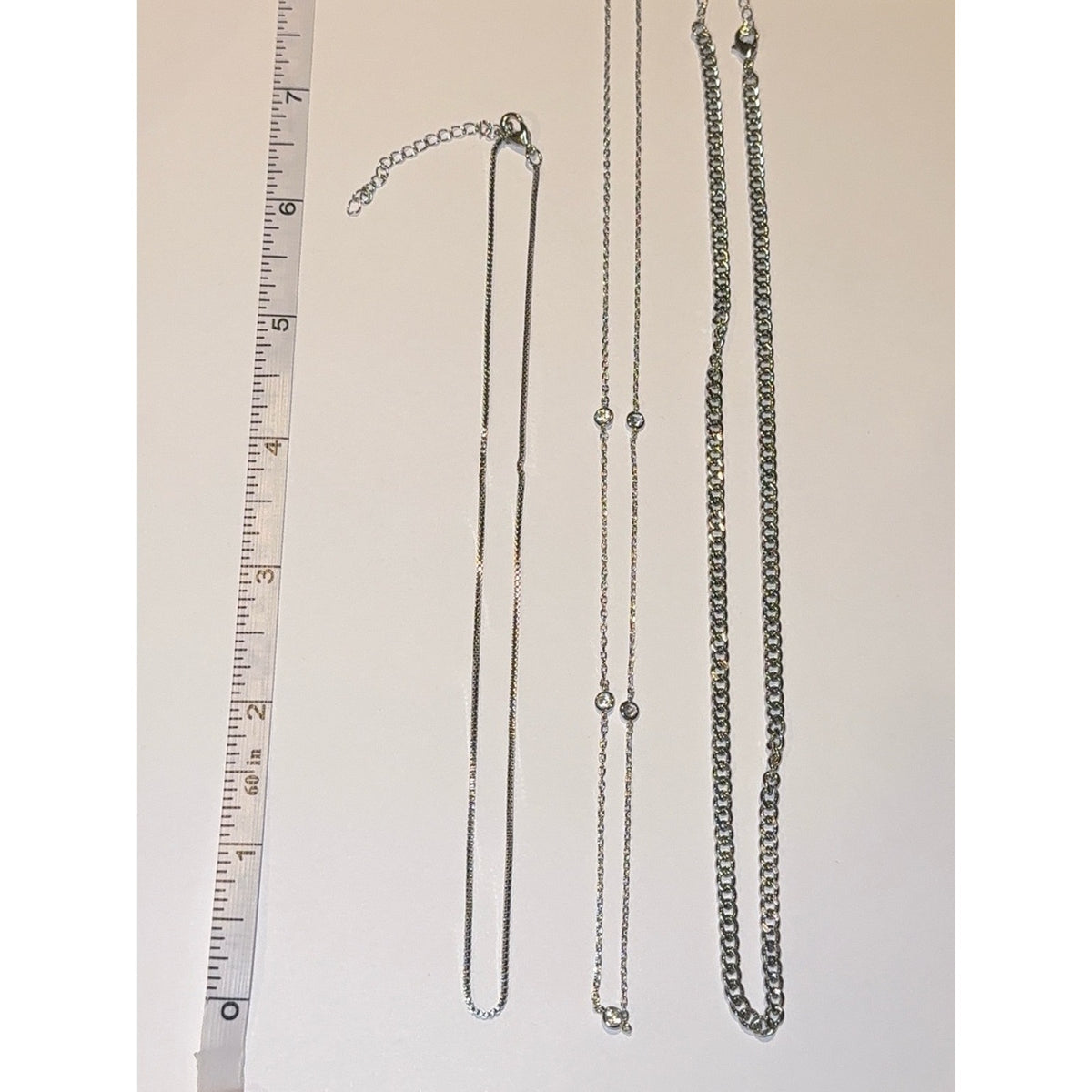 3 Layered Stainless Steel Silver Tone Crystal Station Necklace