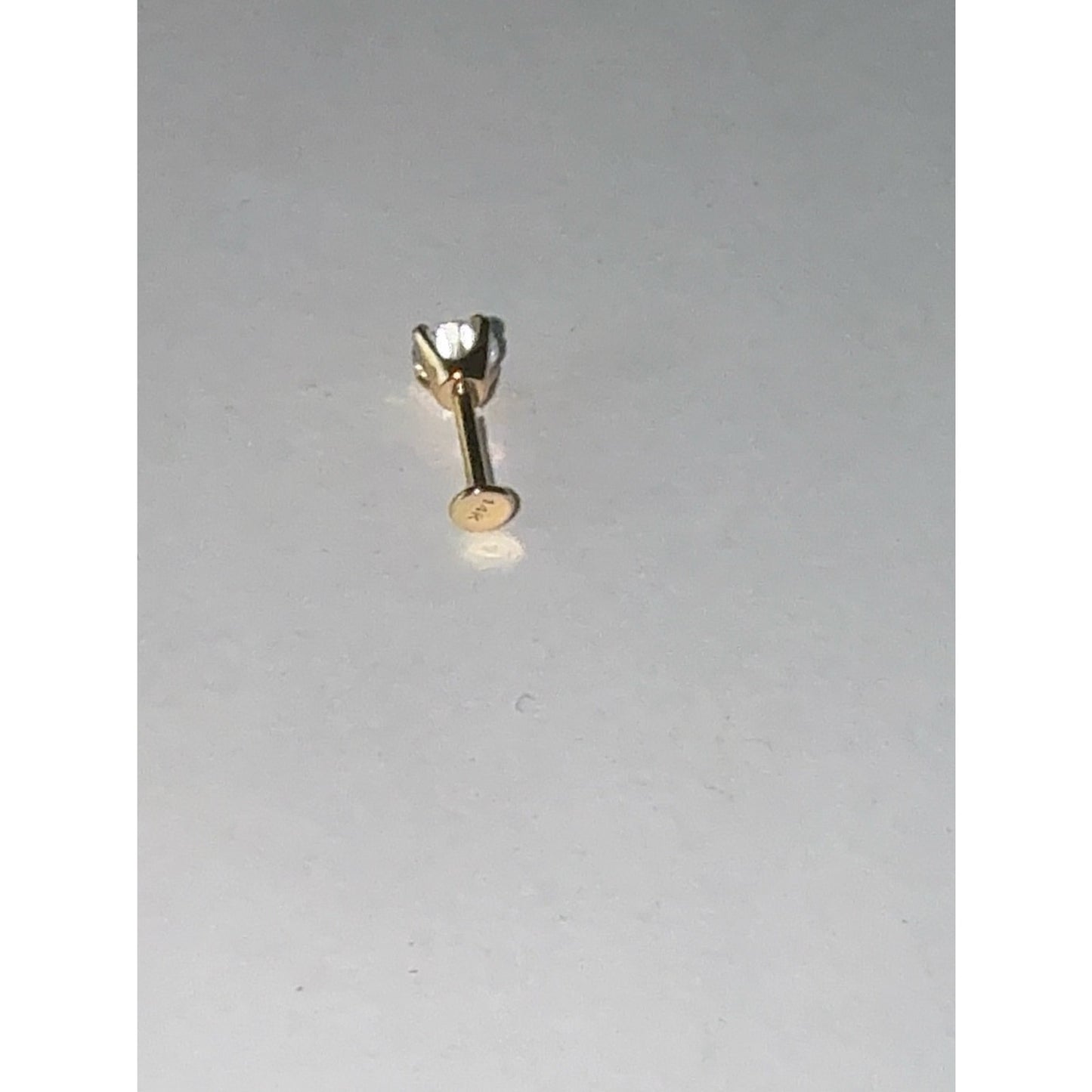 14K Solid Gold Cubic Zirconia Flat Back Stud Piercing | single stud